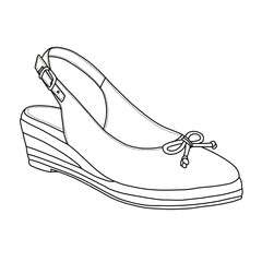 Women's Closed Toe Espadrilles Wedges Shoes Platform Slingback Mid Low Heel line art, Technical sketch hand drawing outline vector doodle isometric view isolated on white background for coloring page