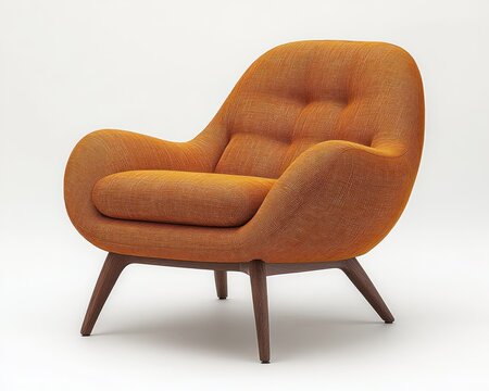 recommend clip art: Cozy Orange Mid-Century Modern Armchair Isolated on White Background Comfortable Furniture Vintage Design