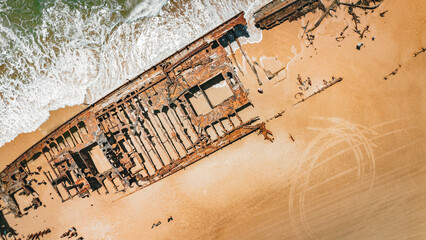 Breathtaking Drone Footage of K'gari (Fraser Island): Australia's Natural Paradise from Above. Shipwreck