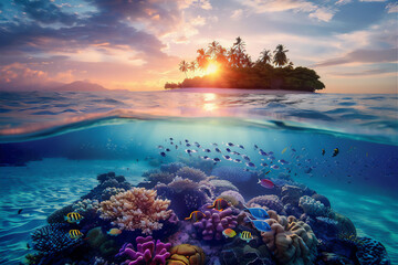 Tropical island with half under water view, version 21 