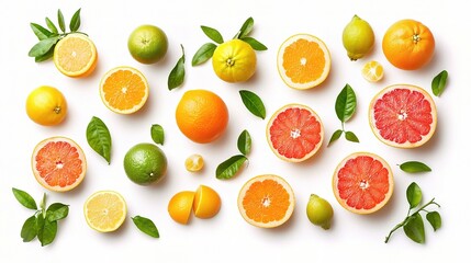 Fresh Citrus Fruits Collection on White Background