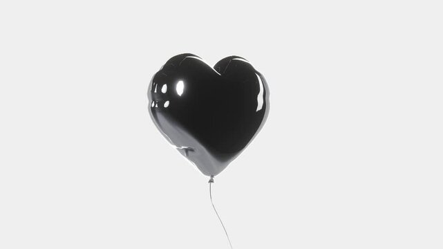 Abstract 3D horizontal white background Valentine heart black reflective balloon rotation minimal conceptual advertising festive seasonal anniversary romantic feeling celebrate greeting animation loop