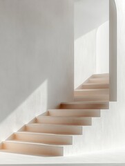 Obraz premium Minimalist Architectural Scene with White Stairs and Dramatic Lighting for Product Presentation