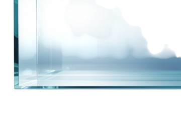 Transparent glass surfaces with soft lighting create a modern aesthetic in a minimalistic setting