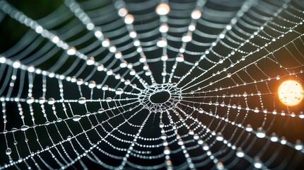 Dew-Kissed Spiderweb: A Macro View of Nature's Intricate Design