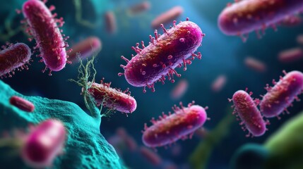 Fototapeta premium Pills encircling bacteria in a symbolic representation of medical advancement and treatment breakthroughs in healthcare. Generative AI