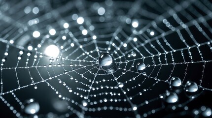 Obraz premium Dewdrops on Spiderweb: A Macro Photography Masterpiece