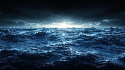 Fototapeta premium Dark and Dramatic Ocean at Night with Glowing Horizon