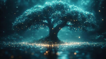 Enchanted Glowing Tree in a Mystical Night Scene