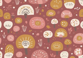 A seamless design showcasing autumn flowers in modern marsala