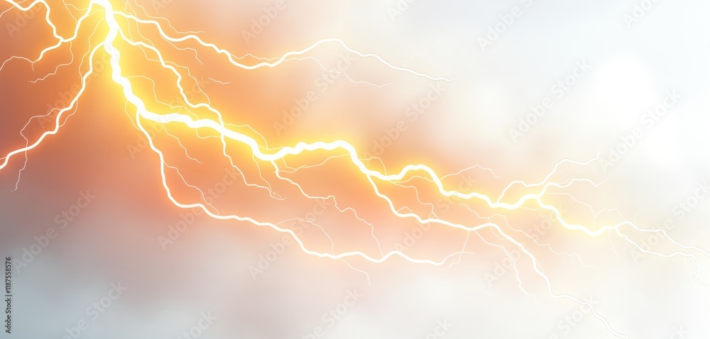 Poster abstract illustration of powerful lightning storm. bright white, golden lightning bolts streak acros