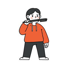 child bites pen in mouth looking for ideas
