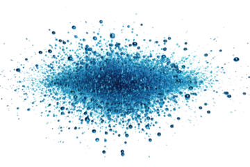 Vibrant blue water splash with droplets scattering against a light background
