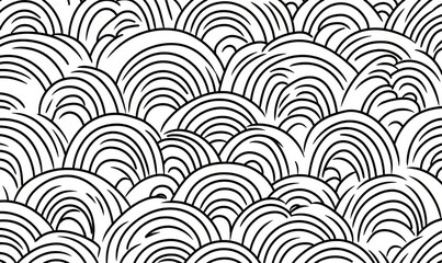 Modern illustration paired with a geometric seamless pattern and black and white geo fabric print, featuring a seamless overlay texture