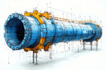 a large, cylindrical technical unit that resembles an industrial tubular reactor or heat exchanger 