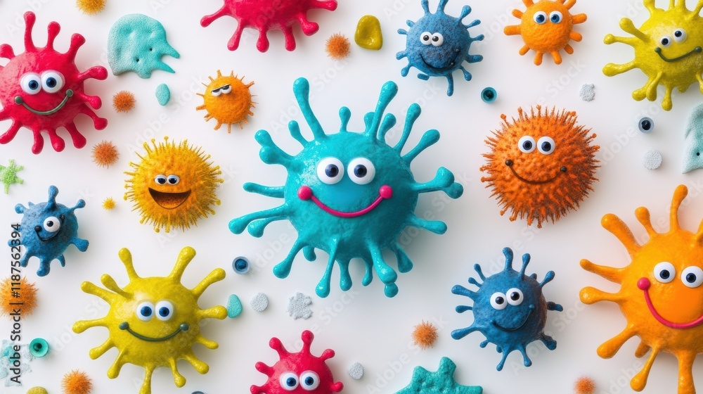 Aufkleber cheerful microbes with bright colors and smiling faces bring joy to any classroom or educational set