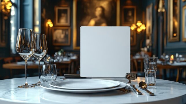 Elegant Restaurant Table Setting with Blank Menu Mockup