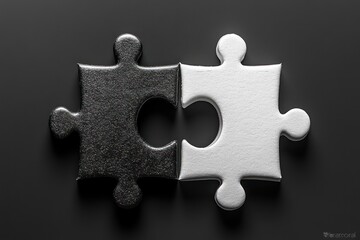 Obraz premium Black and White Puzzle Pieces Contrast in Minimalistic Composition