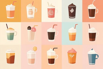 A vector illustration set of various coffee types
