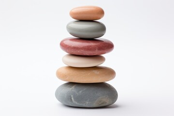 Stacked smooth stones showcasing balance and harmony in a serene arrangement on a neutral background