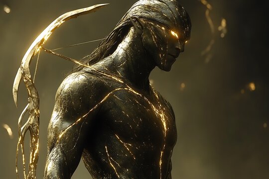 Golden Archer Elven Warrior Fantasy Artwork - Powered by Adobe