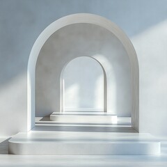 Minimalist Display White Archway Soft Diffuse Lighting Clean Foreground Scandinavian Style