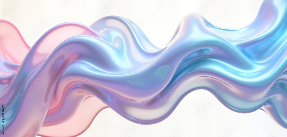 Aufkleber Abstract iridescent shape with flowing curves. Colorful gradient waves move dynamically in 3D space. Fluid holographic design with vibrant colors. Minimalist, futuristic style. Smooth metallic