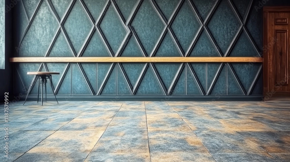 Poster a 3d render showcases a futuristic wall created by arranging 3d tiles in a triangular format on a bl