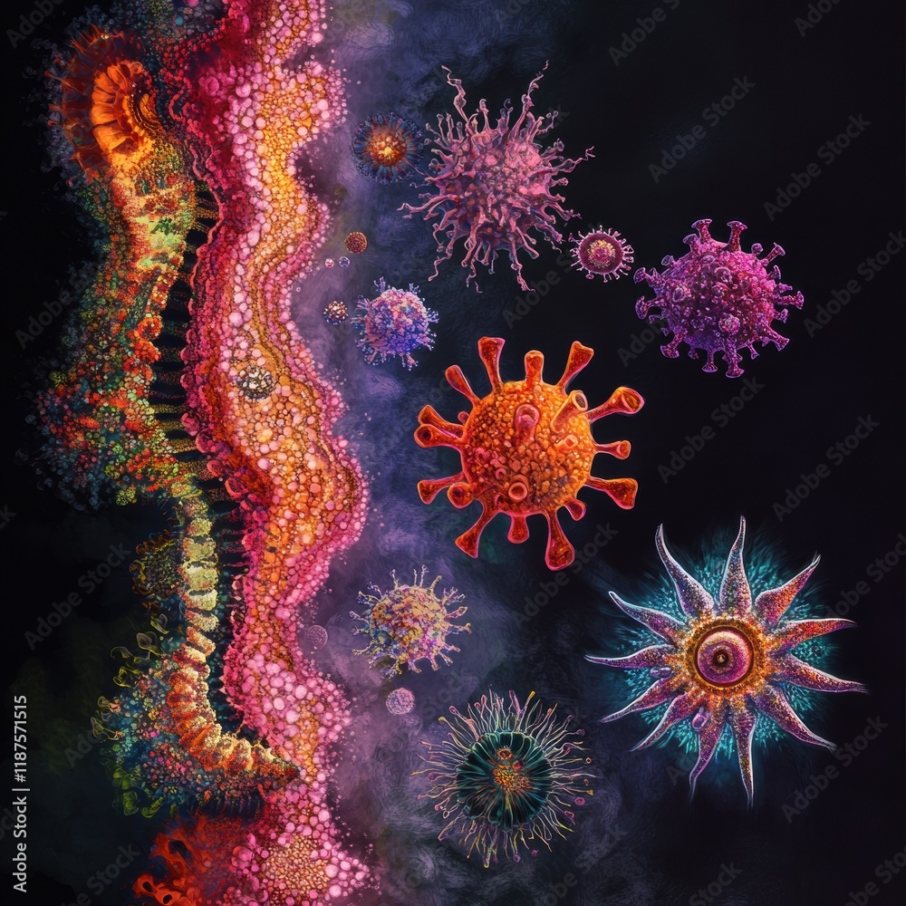 Poster progression of virus forms from basic to complex showcasing various structures and characteristics i