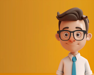 Cartoon Character of Businessman with Glasses Against Orange Background Illustration