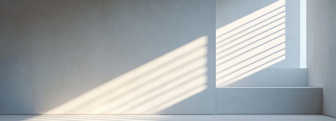 Obraz premium Minimalist Shadow Play of Sunlight Intersecting Grey Wall from Window Blinds in Contemporary Interior Design