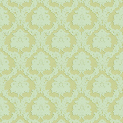 Soft mint green damask seamless pattern with elegant floral motifs. Ideal for fresh interior décor, wallpaper, feminine stationery, and vintage-style textile design.