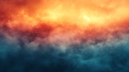 Fototapeta premium Celestial Radiance Blends Into Deep Azure Night Featuring Twinkling Stars Across Fiery Clouds