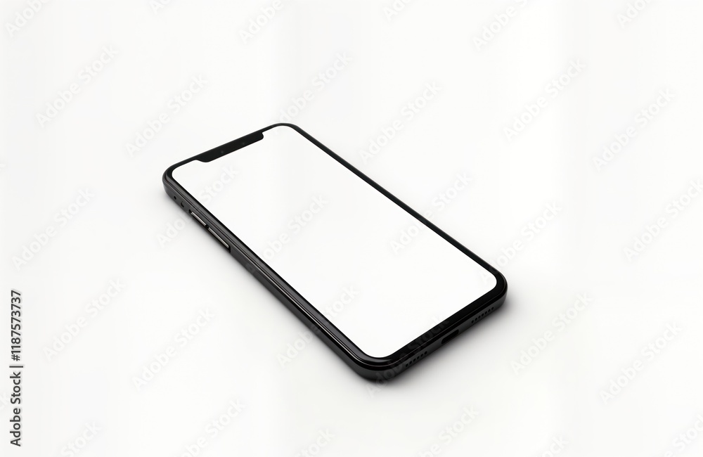 Aufkleber Modern smartphone isolated on plain white background. Blank screen highlights versatile tech device. Empty display suggests countless possibilities for applications, services. Mobile phone convenient