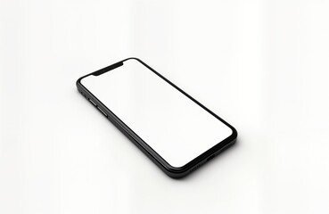 Modern smartphone isolated on plain white background. Blank screen highlights versatile tech device. Empty display suggests countless possibilities for applications, services. Mobile phone convenient