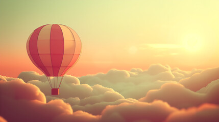 Fototapeta premium Serene Hot Air Balloon Voyage at Sunrise with Vibrant Sky and Clouds Illustration