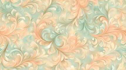 The design includes a delicate cream background and an ornate teal damask pattern with symmetrical floral and scroll motifs that repeat throughout