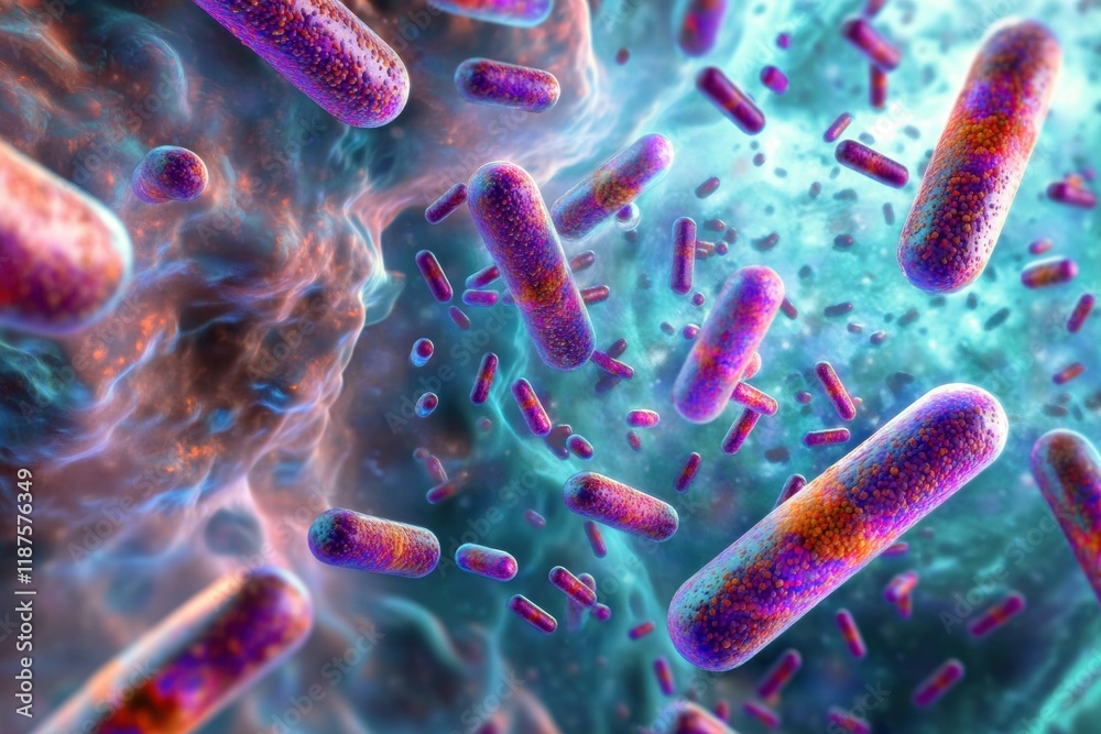 Aufkleber pills surround and attack bacteria in a vivid representation of medical progress in modern science. 