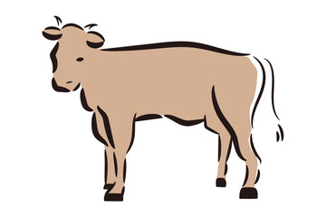 シンプルな手描き風の牛のイラスト素材