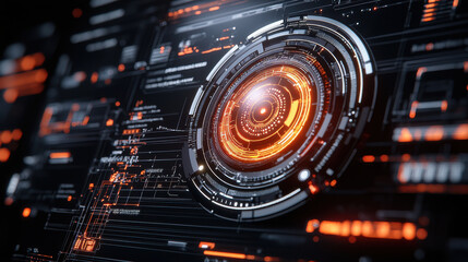 close up view of futuristic technology with glowing circular patterns and digital elements, representing advanced data processing and connectivity in smart systems
