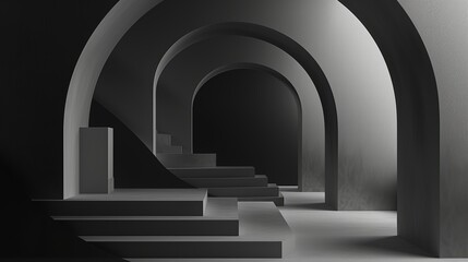 Abstract Architectural Wallpaper: Monochromatic Archway Perspective