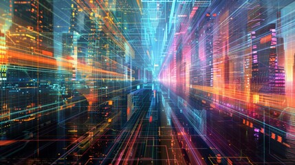 Fototapeta premium Abstract Digital Cityscape Wallpaper