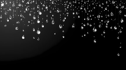Elegant spider web with dew drops on black background. Dewfall. Illustration