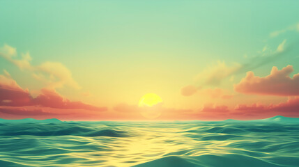 Breathtaking Ocean Sunset Illustration with Vibrant Sky and Gentle Waves, Perfect for Travel and Relaxation Themes