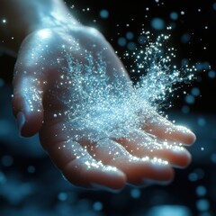 Fototapeta premium Sparkling Water Droplets in Open Hand
