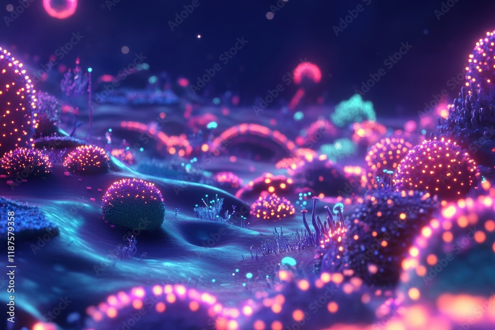 Aufkleber Vibrant microscopic landscape showcases glowing viruses in a colorful realm of tiny organisms. Generative AI