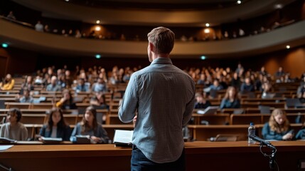 Professor giving a lecture to students in university lecture hall