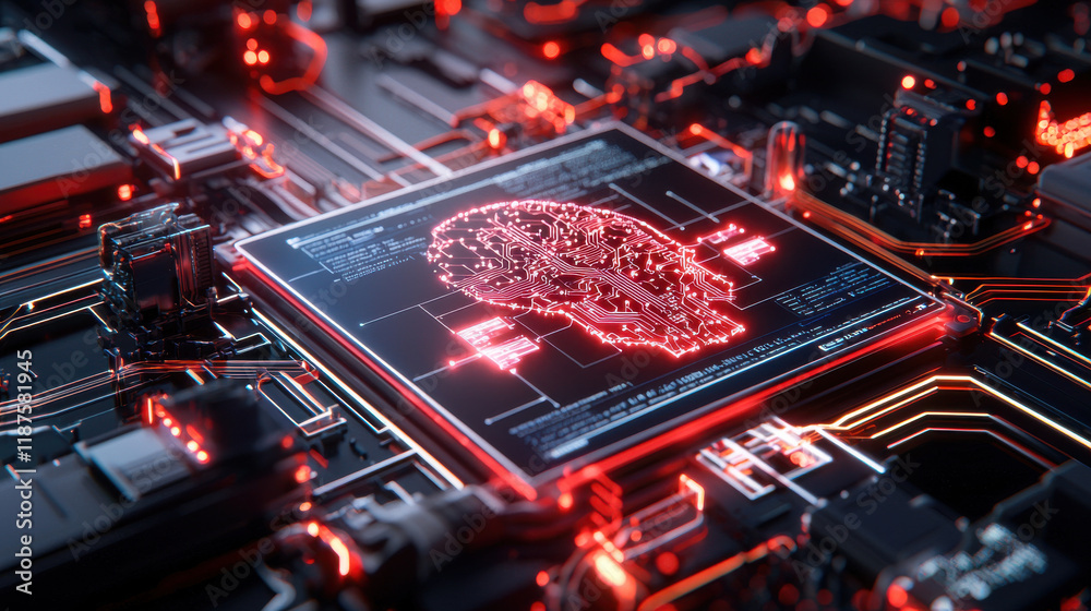 Aufkleber close up of ai software analyzing medical images on circuit board, showcasing intricate technology a