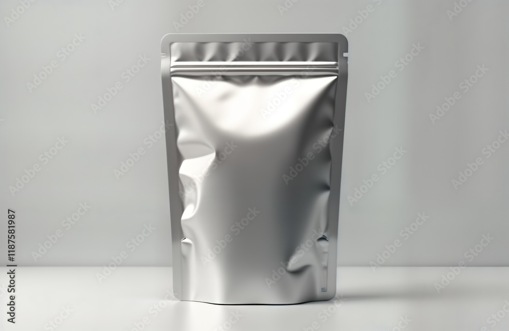 Aufkleber blank silver foil ziplock bag. empty package. modern food container. versatile design. ideal for sna