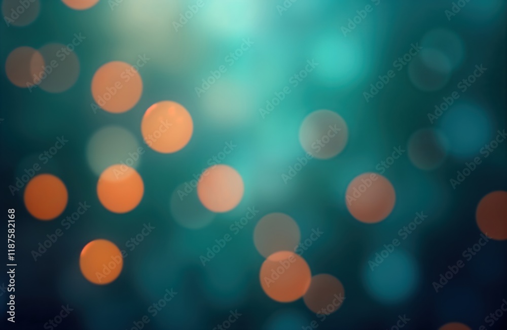Poster Blurred blue, orange circles create bokeh effect. Abstract design using circular shapes. Colorful background. Stylish, trendy look. Use for web design graphic element. Perfect for modern illustration